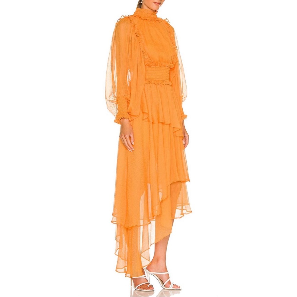 Worn 1x Elliatt Paradiso Smocked Chiffon Dress Orange SMALL